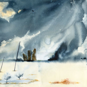 Peinture intitulée "no-mans-land" par Hugues Breton, Œuvre d'art originale, Aquarelle