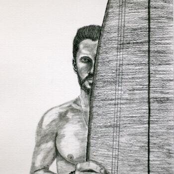 Drawing titled "Men Surfing 4" by Ibrahim Unal, Original Artwork, Charcoal