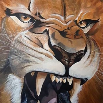 Painting titled "Lion" by Guillaume Troumelen, Original Artwork, Acrylic