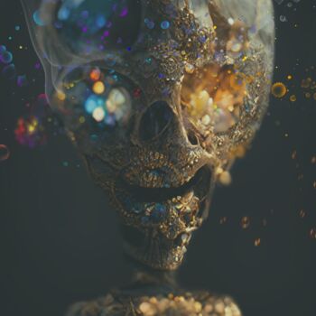 Digital Arts titled "living skull" by Iché, Original Artwork, Digital Painting Mounted on Wood Stretcher frame