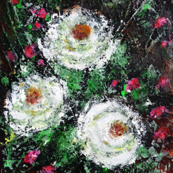 Pintura titulada "White Roses with Pi…" por Indrani Ghosh, Obra de arte original, Acrílico Montado en Otro panel rígido