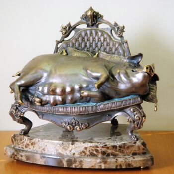 Escultura titulada "Свинья на троне" por Igor Glukhenkij, Obra de arte original, Bronce