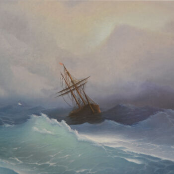 「Корабль в бушующем…」というタイトルの絵画 Игорь Смирновによって, オリジナルのアートワーク, オイル