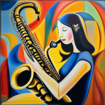 Pintura titulada "Девушка на саксофоне" por Igor Zil Cov, Obra de arte original, Imagen generada por IA