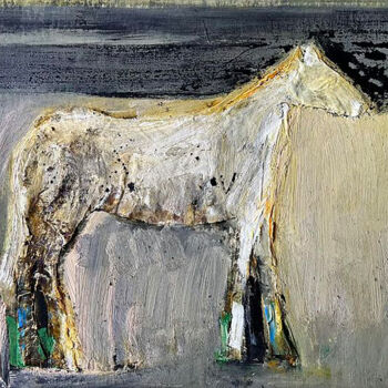 Pittura intitolato "White horse" da Ihor Melnyk, Opera d'arte originale, Olio