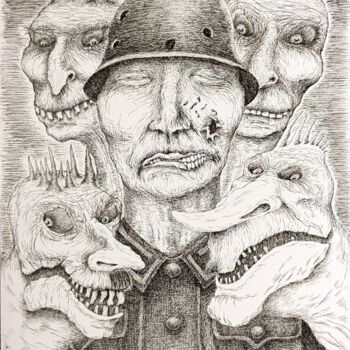 Drawing titled "The face of war." by Ihor Miroshnycnenko (Miro), Original Artwork, Ink