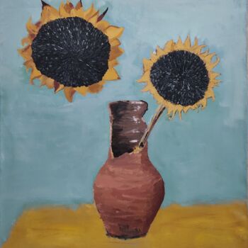 Painting titled ""sunflower#2"" by Ihor Ruban, Original Artwork, Tempera Mounted on Wood Stretcher frame