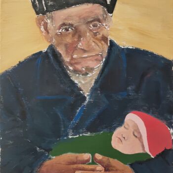 Painting titled "Grandpa" by Ihor Ruban, Original Artwork, Tempera Mounted on Wood Stretcher frame