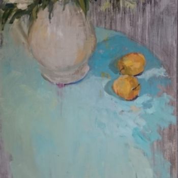 Painting titled "The peonies" by Inna Komarova, Original Artwork, Oil