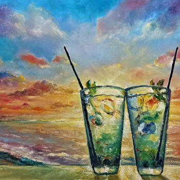 Painting titled "2 mojitos at sunset" by Ilgiz Murtazin, Original Artwork, Oil