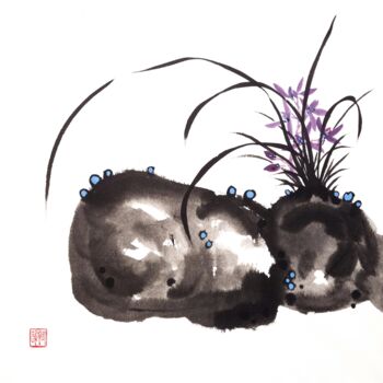 Schilderij getiteld "Delicate violet orc…" door Ilana Shechter, Origineel Kunstwerk, Aquarel