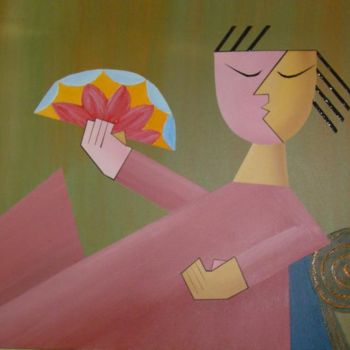 Peinture intitulée "Dama con Abanico" par Edna Ildefonso, Œuvre d'art originale