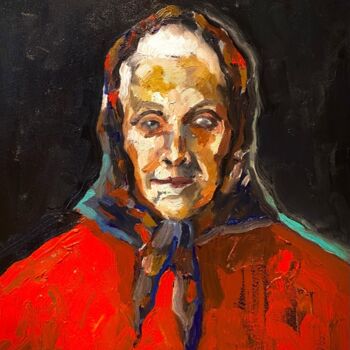 Painting titled "the old woman" by Ilia Volkov, Original Artwork, Oil