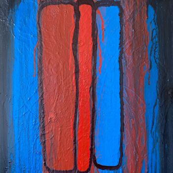 Картина под названием "blue and red on bla…" - Illia Prunenko, Подлинное произведение искусства, Рисунок распылителем краски