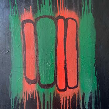 Painting titled "green and red on bl…" by Illia Prunenko, Original Artwork, Spray paint