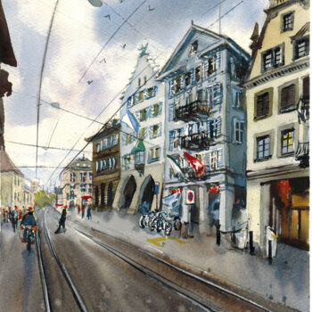 "Zurich street with…" başlıklı Tablo Ilona Kalenich tarafından, Orijinal sanat, Suluboya