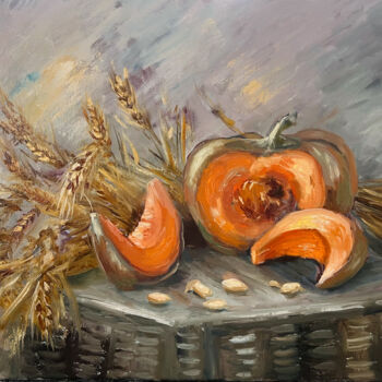 Malerei mit dem Titel "Pumpkin and wheat s…" von Ilona Terekhina, Original-Kunstwerk, Öl