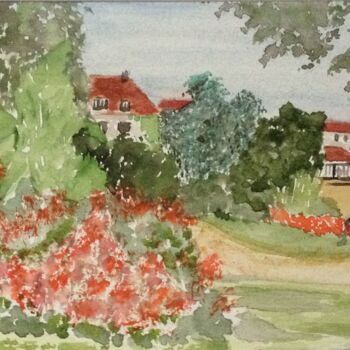 Painting titled "Jardin à Gray" by Graywolf Rm (Indian Héritage Arts), Original Artwork, Watercolor