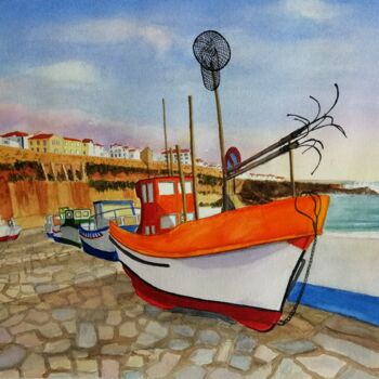 Painting titled "Ericeira (Portugal)" by Inês Dourado, Original Artwork, Watercolor