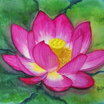 Painting titled "Só (Flor de lotus)" by Inês Dourado, Original Artwork, Watercolor