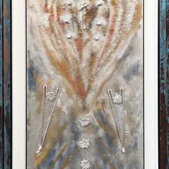 Κολάζ με τίτλο "Cuori" από Beatrice Roman, Αυθεντικά έργα τέχνης, Κολάζ Τοποθετήθηκε στο Ξύλινο φορείο σκελετό