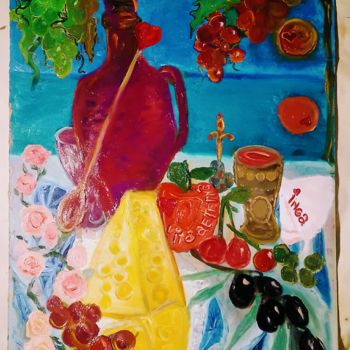 Pintura intitulada "Mediterranean dinner" por Inga Kurganskaia, Obras de arte originais, Óleo