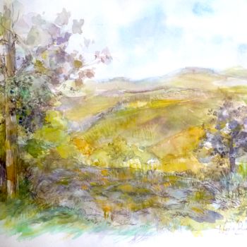 Painting titled "La montagne en juin" by Ingrid Johann, Original Artwork, Watercolor