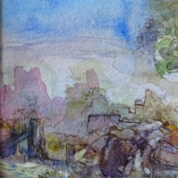 Painting titled "Ruines et ronces" by Ingrid Johann, Original Artwork, Watercolor