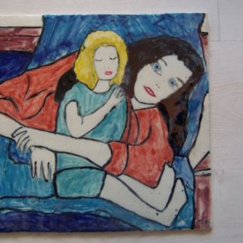 Painting titled "Au lit avec Maman" by Ingrid Ohayon, Original Artwork, Oil