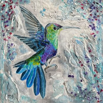 Картина под названием "Bird painting textu…" - Inna Martynenko, Подлинное произведение искусства, Масло Установлен на Деревя…