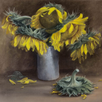 Drawing titled "Sunflowers" by Inna Medvedeva, Original Artwork, Pastel