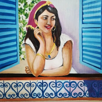 绘画 标题为“Femme au balcon” 由Insaf Belkhodja, 原创艺术品, 油
