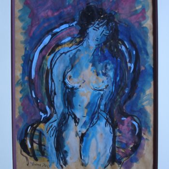 Malerei mit dem Titel "nu bleu debout,deva…" von Ioana, Original-Kunstwerk, Gouache