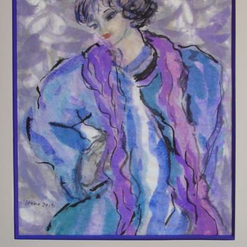 Painting titled "dame en mauve et bl…" by Ioana, Original Artwork, Gouache