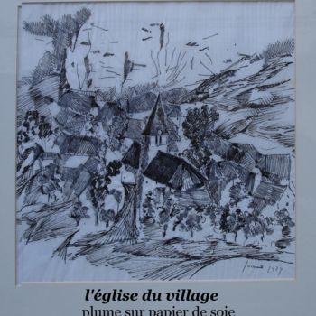 Painting titled "l'église du village" by Ioana, Original Artwork, Gouache