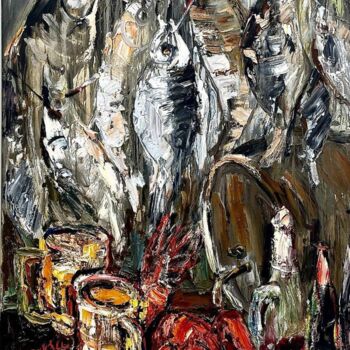 Картина под названием "Fishes" - Ion Morarescu, Подлинное произведение искусства, Масло