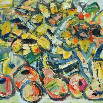 Картина под названием "Sunflowers and frui…" - Ion Morarescu, Подлинное произведение искусства, Масло Установлен на Деревянн…