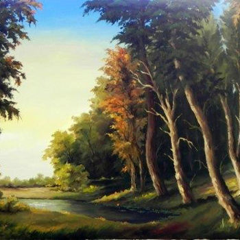 Painting titled "Au millieu des bois…" by Mihai Ionescu, Original Artwork, Oil