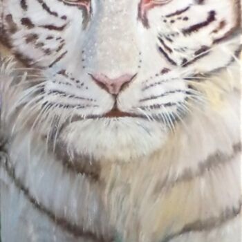 Painting titled "White Tiger" by Ira Florou, Original Artwork, Oil