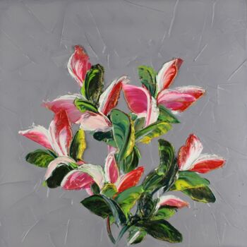 Ζωγραφική με τίτλο "Flowers 3" από Irene Ba, Αυθεντικά έργα τέχνης, Λάδι Τοποθετήθηκε στο Ξύλινο φορείο σκελετό