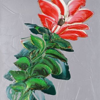 Ζωγραφική με τίτλο "Flower red 4" από Irene Ba, Αυθεντικά έργα τέχνης, Λάδι