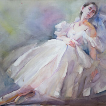 Painting titled "Tired ballerina" by Irene Bibik-Chkolian, Original Artwork, Watercolor