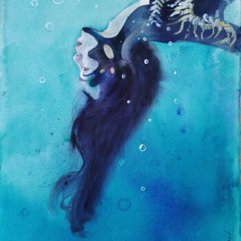 Pintura titulada "Aqua. Deep dive" por Irene Bibik-Chkolian, Obra de arte original, Acuarela