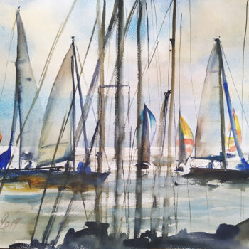 Картина под названием "Finnish Yachts" - Irene Bibik-Chkolian, Подлинное произведение искусства, Акварель
