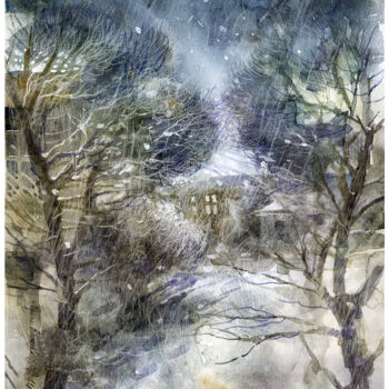 Painting titled "Winter" by Irene Vlassova, Original Artwork, Watercolor