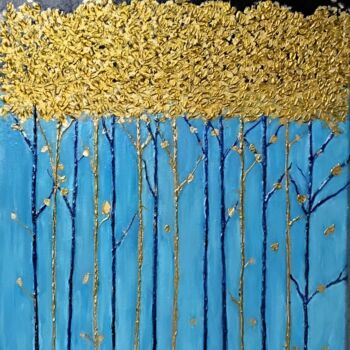 Painting titled "goldener Wald" by Irene Mitawski, Original Artwork, Acrylic Mounted on Wood Stretcher frame