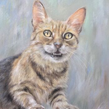 Drawing titled "Cat-hunter" by Irene_art, Original Artwork, Pastel