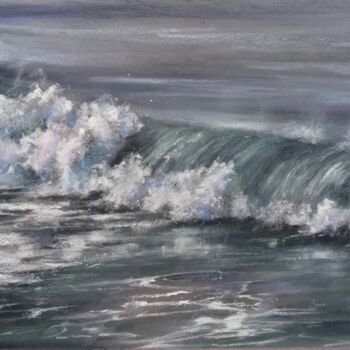 Desenho intitulada "Sea wave" por Irene_art, Obras de arte originais, Pastel