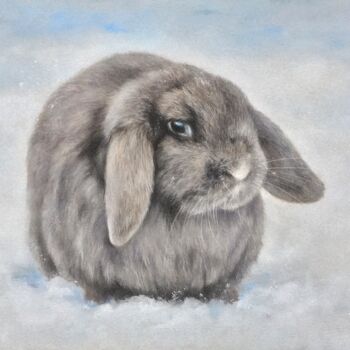 Desenho intitulada "Snow bunny" por Irene_art, Obras de arte originais, Pastel