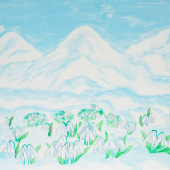 Malerei mit dem Titel "Snowdrops in snow h…" von Irina Afonskaya, Original-Kunstwerk, Aquarell